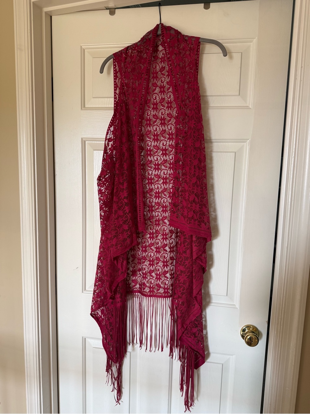 Magenta Lace Fringe Vest - Women's Open Front Layer